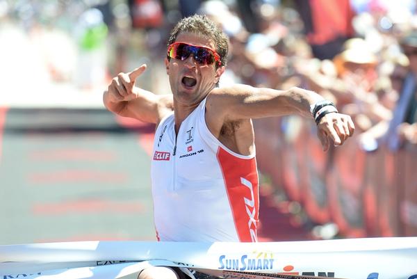 Terenzo Bozzone celebrates victory in IRONMAN 70.3 Mandurah in Western Australia today, which doubled as the official Australian professional Championships.
